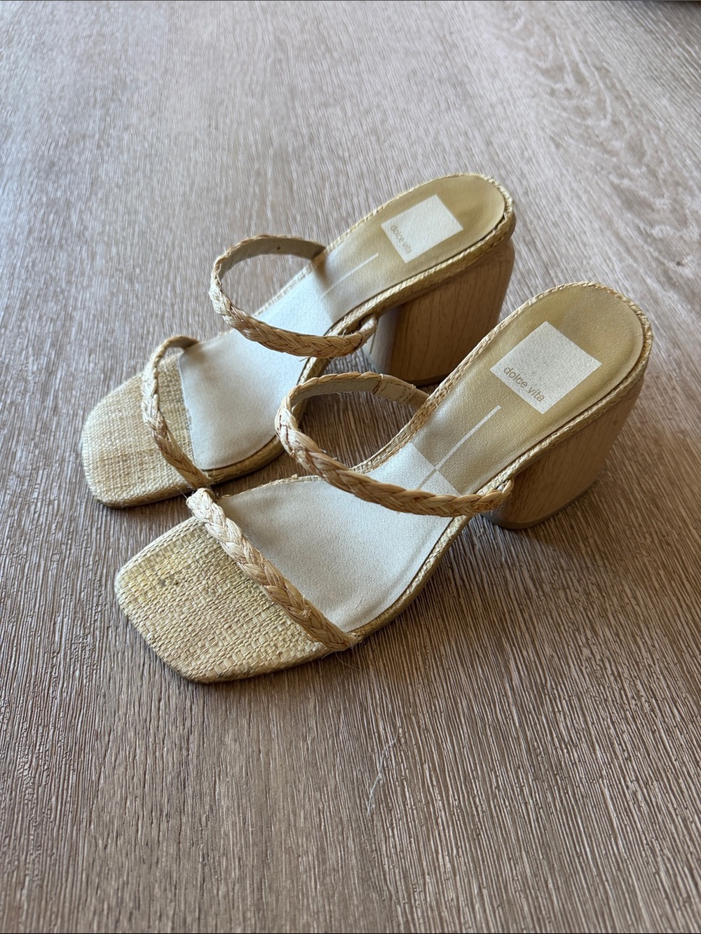 Dolce Vita Natural Braided Strap Block Heel Sandals